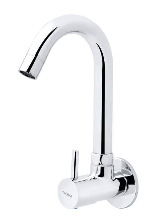 Sink Cock With Round Swivel Spout & Wall Flange